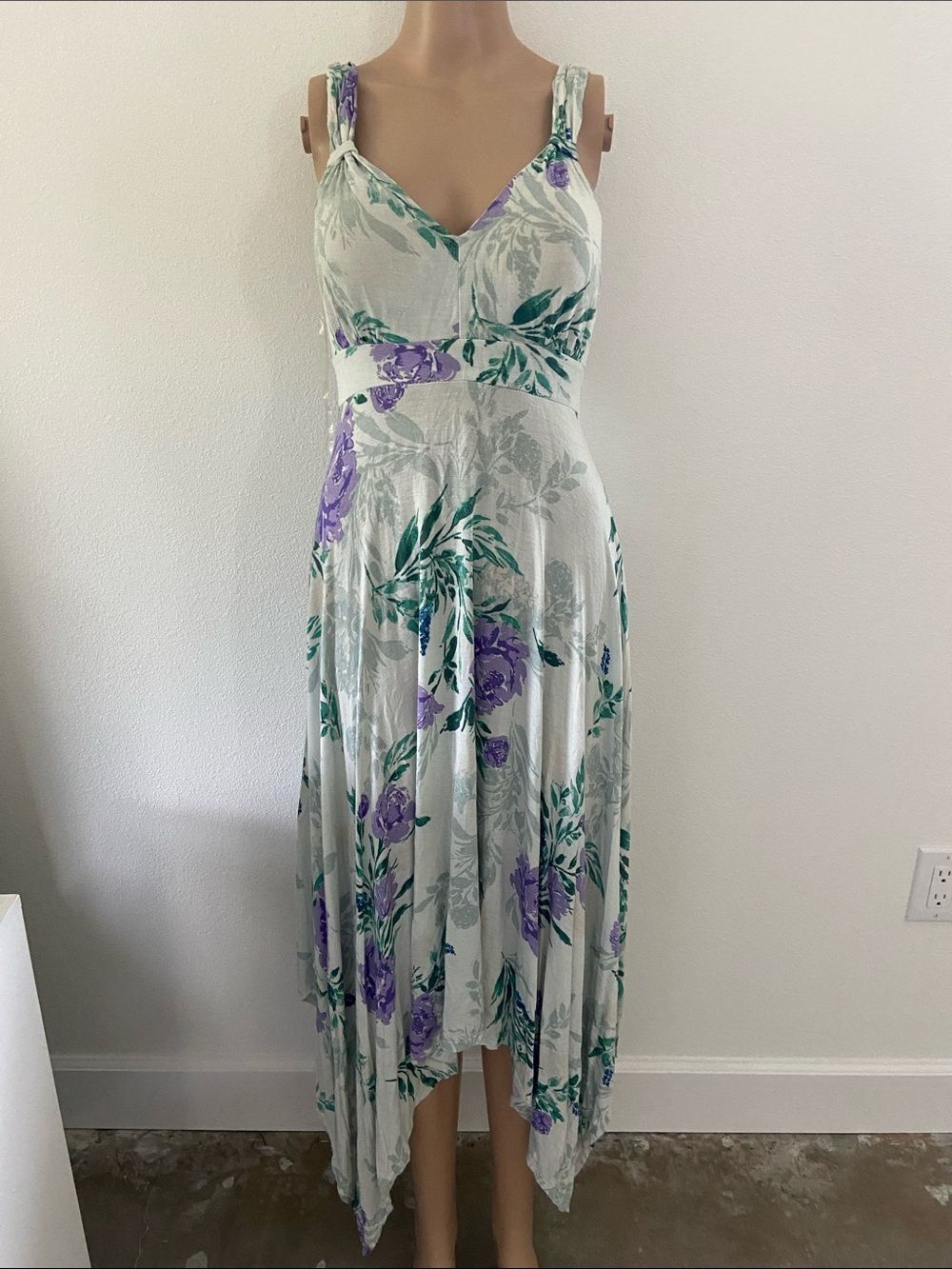 American Rag light mint green Floral Maxi Dress with Purple and Green Print Sz S